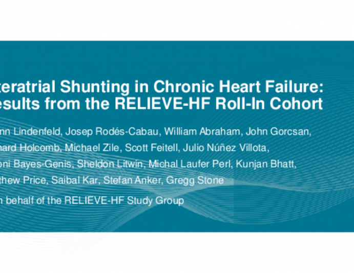 Interatrial Shunting in Chronic Heart Failure:  Results From the RELIEVE-HF Roll-In Cohort