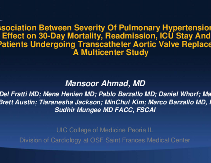 Association Between Severity Of Pulmonary Hypertension and its Effect on 30-Day Mortality, Readmission, ICU Stay And Cost In Patients Undergoing Transcatheter Aortic Valve Replacement, A Multicenter Study