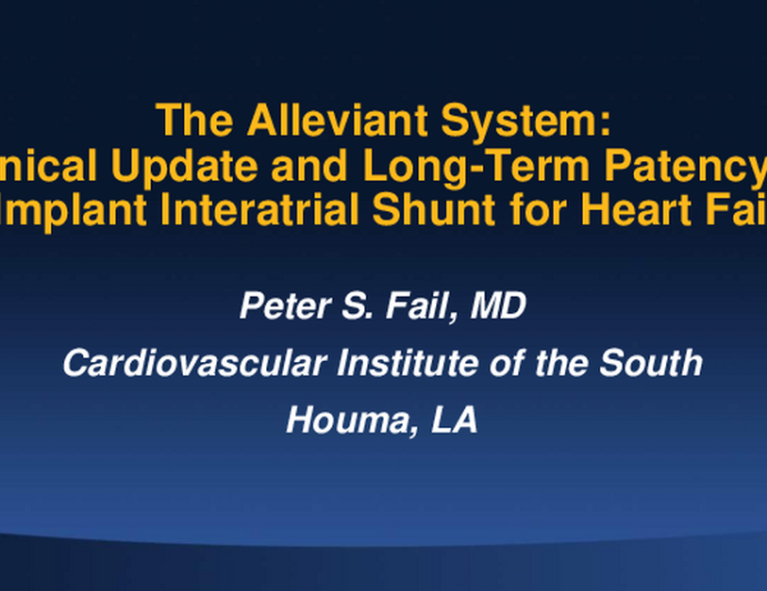 The Alleviant No-Implant Interatrial Shunt for HF: The ALLEVIATE HF1 Trial Results