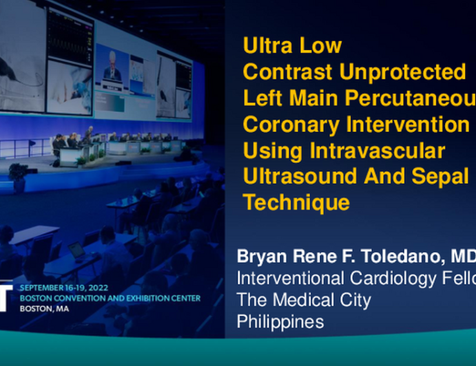 TCT 682: Ultra-Low Contrast Unprotected Left Main Percutaneous Coronary Intervention Using Intravascular Ultrasound and Sepal Technique
