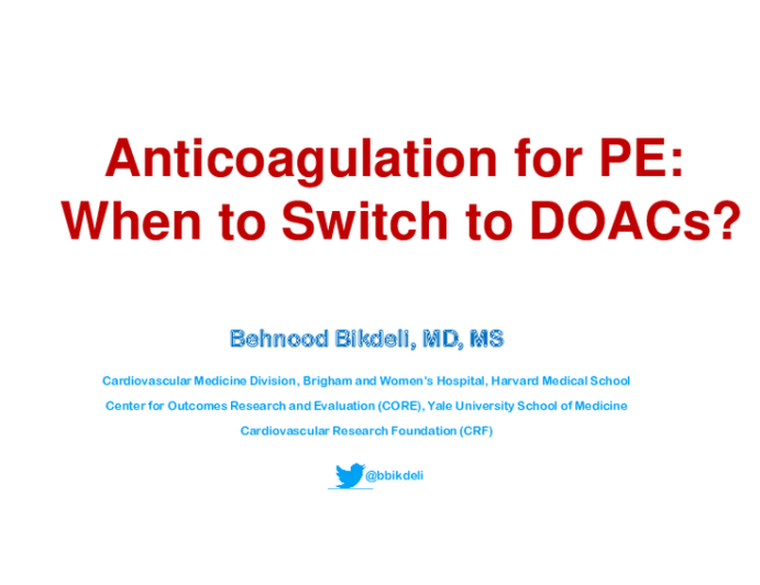 Anticoagulation for PE: When to Switch to DOACs?