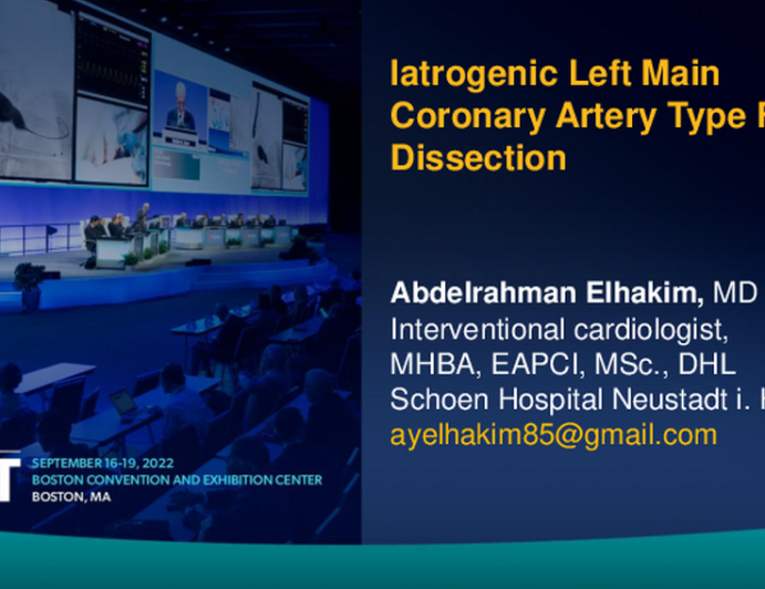 TCT 778: Iatrogenic left main-stem dissection and occlusion class (F) extending retrogradely involving ascending aorta after percutaneous coronary intervention: a case report