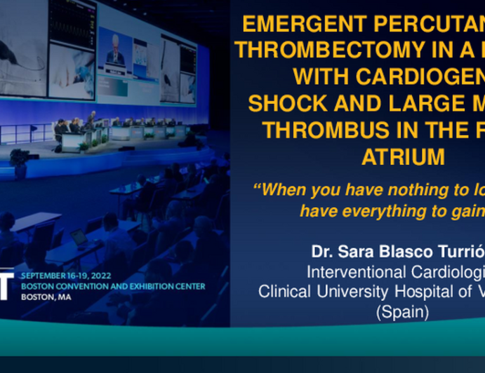 TCT 831: When you have nothing to lose you have everything to gain: Emergent percutaneous thrombectomy in a patient with cardiogenic shock and large mobile thrombus in the right atrium