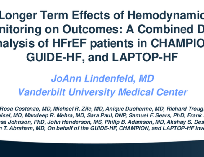 Longer Term Effects of Hemodynamic Monitoring on Outcomes: A Combined Data Analysis of Patients with HFrEF in CHAMPION, GUIDE-HF, and LAPTOP-HF