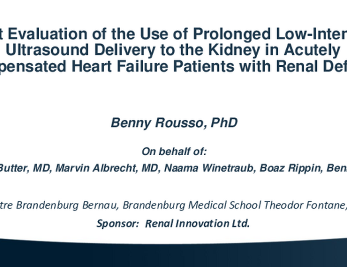 Pilot Evaluation of the Use of Prolonged Low-Intensity Ultrasound Delivery to the Kidney in Acutely Decompensated Heart Failure Patients With Renal Deficiency