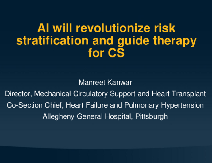 Artificial Intelligence Will Revolutionize Risk Stratification and Guide Therapy for Cardiogenic Shock