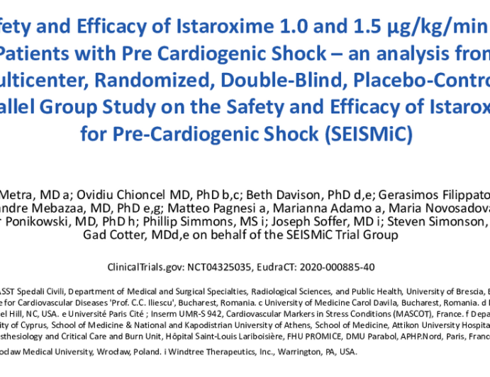 Safety and Efficacy of Istaroxime 1.0 and 1.5 µg/kg/min for Patients With Pre Cardiogenic Shock