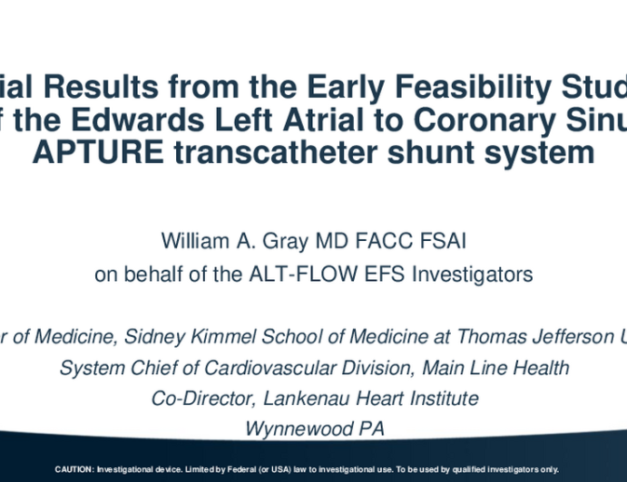 Initial Results From the Early Feasibility Study of the Edwards Left Atrial to Coronary Sinus Apture Transcatheter Shunt System