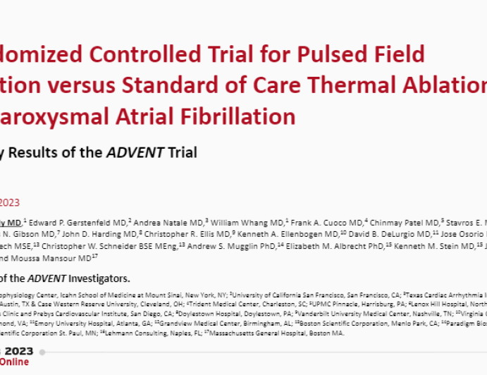 Randomized Controlled Trial for Pulsed Field Ablation versus Standard of Care Thermal Ablation for Paroxysmal Atrial Fibrillation: Primary Results of the ADVENT Trial