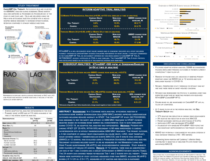 Interim Results from Adaptive Randomized Controlled Trial of Autologous Bone Marrow Mononuclear Cells Using the CardiAMP Cell Therapy System in Patients with Ischemic Heart Failure due to Reduced Left Ventricular Ejection Fraction (HFrEF)