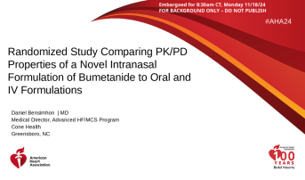 Randomized Study Comparing PK/PD Properties of a Novel Intranasal Formulation of Bumetanide to Oral and IV Formulations 