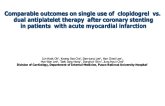 Comparable outcomes on single use of clopidogrel vs_ dual antiplatelet therapy after coronary stenting in patients with acute myocardial infarction