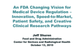 KEYNOTE LECTURE: An FDA Changing Vision for Medical Device Regulation  Innovation, Speed-to-Market, Patient Safety, and Creative Clinical Research Pathways