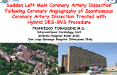 Sudden Left Main Coronary Artery Dissection Following Coronary Angiography of Spontaneous Coronary Artery Dissection Treated with  Hybrid DES-BVS Procedure