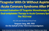 Ticagrelor With or Without Aspirin in Acute Coronary Syndrome After PCI: Randomized Evaluation Of Ticagrelor Monotherapy After 3- month Dual-antiplatelet Therapy In Acute Coronary Syndrome The TICO trial