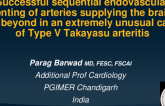 TCT 555: Successful Sequential Endovascular Stenting Of Arteries Supplying The Brain In An Extremely Unusual Case Of Type V Takayasu Arteritis