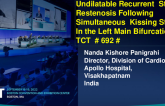 TCT 692: Intravascular Lithotrypsy  For  Undilatable  Recurrent  Stent Restenosis Following Simultaneous  Kissing Stent In  Left Main Bifurcation.