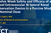 TCT 484: Twelve Week Safety and Efficacy of a Novel Extravascular Bi-lateral Renal Denervation Device in a Porcine Model at Nominal Dose